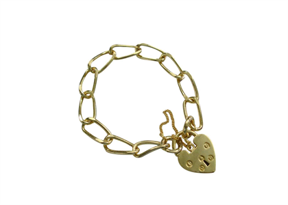 Gold Plated Womens Toggle Heart Charm Bracelet